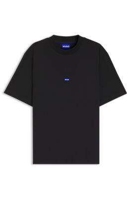 Cotton-jersey T-shirt with blue logo patch, Black
