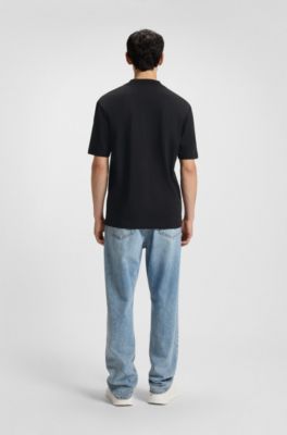 Cotton-jersey T-shirt with blue logo patch, Black