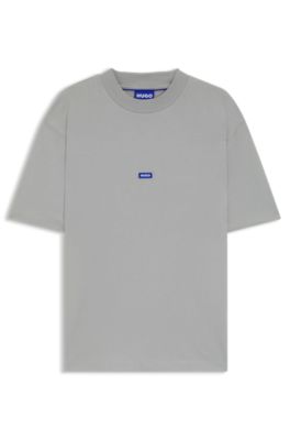 T-shirt en jersey de coton avec patch logot&eacute; bleu, Gris chin&eacute;