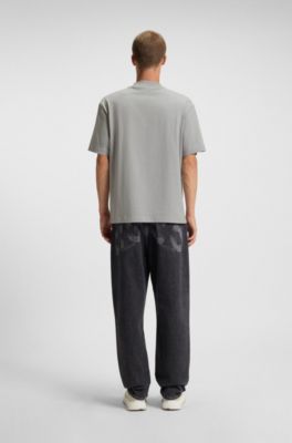 Cotton-jersey T-shirt with blue logo patch, Light Grey