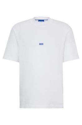 Shop Hugo Cotton-jersey T-shirt With Blue Logo Patch In White