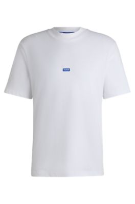 HUGO - Cotton-jersey T-shirt with blue logo patch