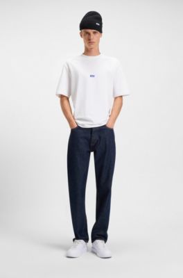 Cotton-jersey T-shirt with blue logo patch, White