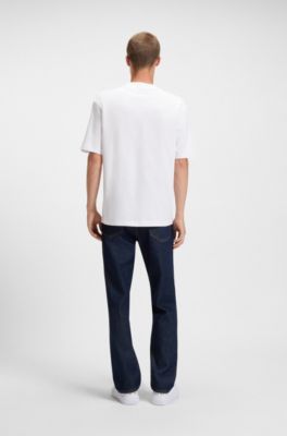 Cotton-jersey T-shirt with blue logo patch, White