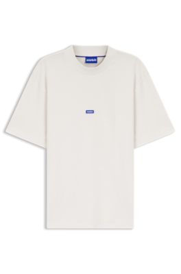 Camiseta de algod&oacute;n con cuello de canal&eacute; e insignia con logo, Blanco