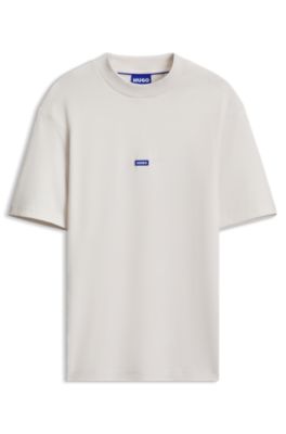Camiseta de algod&oacute;n con cuello de canal&eacute; e insignia con logo, Blanco