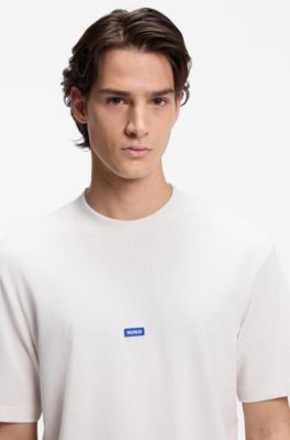 Camiseta de algod&oacute;n con cuello de canal&eacute; e insignia con logo, Blanco