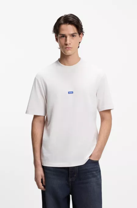 Cotton-jersey T-shirt with blue logo patch