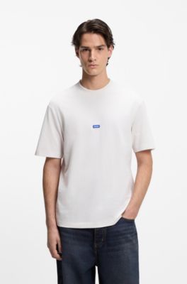 Camiseta de algod&oacute;n con cuello de canal&eacute; e insignia con logo, Blanco