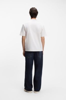 Camiseta de algod&oacute;n con cuello de canal&eacute; e insignia con logo, Blanco