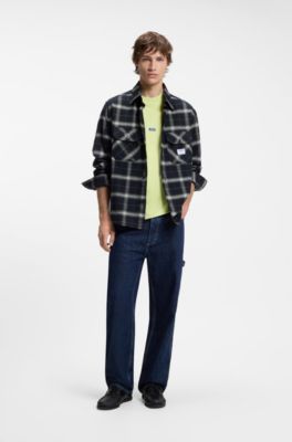 Cotton-jersey T-shirt with blue logo patch, Green