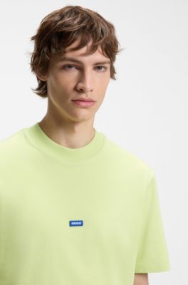 Cotton-jersey T-shirt with blue logo patch, Green