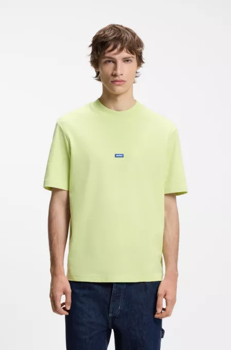 Cotton-jersey T-shirt with blue logo patch