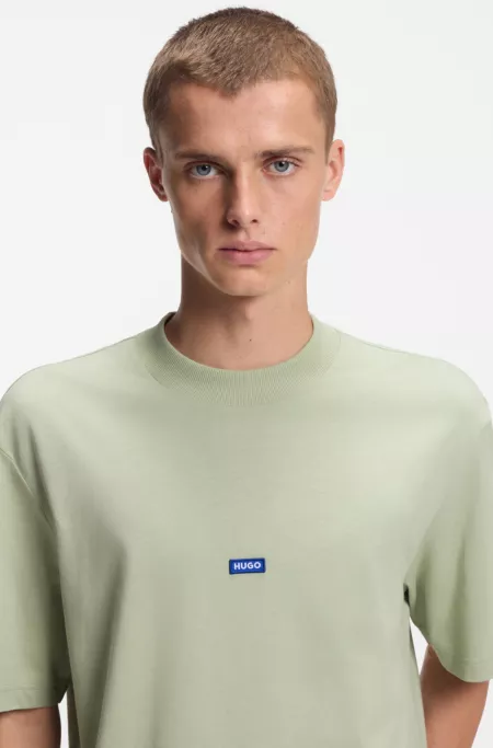 Cotton-jersey T-shirt with blue logo patch
