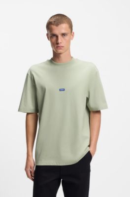 Cotton-jersey T-shirt with blue logo patch, Light Green