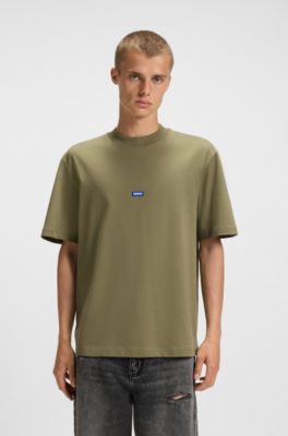 Cotton-jersey T-shirt with blue logo patch, Light Green