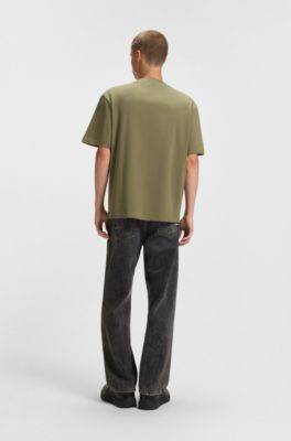 Cotton-jersey T-shirt with blue logo patch, Light Green