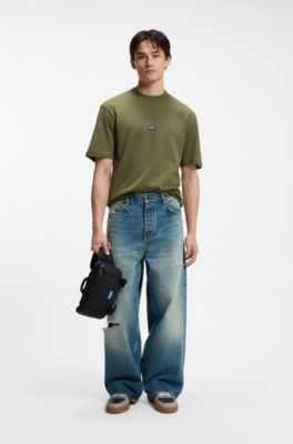 Camiseta de algod&oacute;n con cuello de canal&eacute; e insignia con logo, Cal
