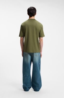 Camiseta de algod&oacute;n con cuello de canal&eacute; e insignia con logo, Cal