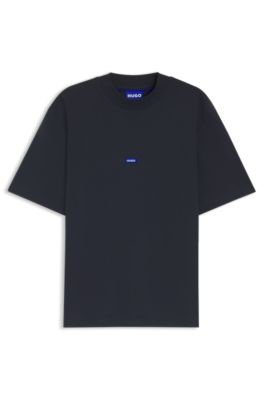 Camiseta de algod&oacute;n con cuello de canal&eacute; e insignia con logo, Azul oscuro