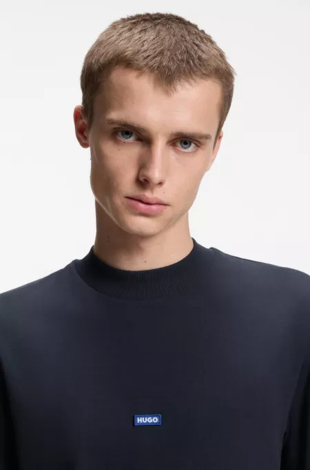 Cotton-jersey T-shirt with blue logo patch