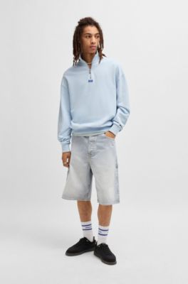 Cotton-jersey T-shirt with blue logo patch, Light Blue