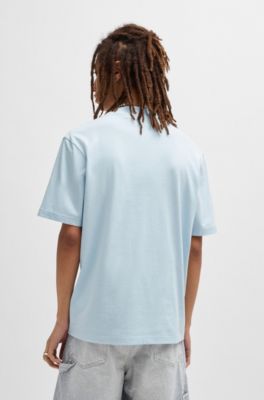 Cotton-jersey T-shirt with blue logo patch, Light Blue