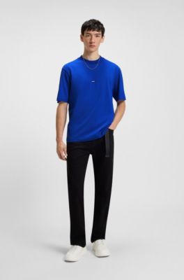 Camiseta de punto de algod&oacute;n con parche de logo azul, Celeste