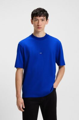 Camiseta de punto de algod&oacute;n con parche de logo azul, Celeste