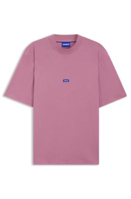 T-shirt en jersey de coton avec &eacute;tiquette logot&eacute;e, Rose fonc&eacute;