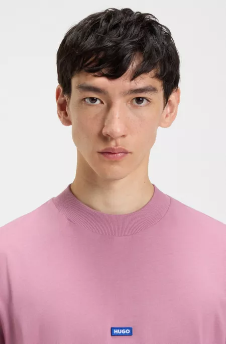 Cotton-jersey T-shirt with blue logo patch
