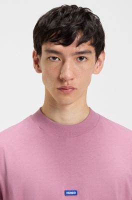 T-shirt en jersey de coton avec &eacute;tiquette logot&eacute;e, Rose fonc&eacute;