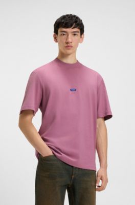 Cotton-jersey T-shirt with blue logo patch, Dark pink