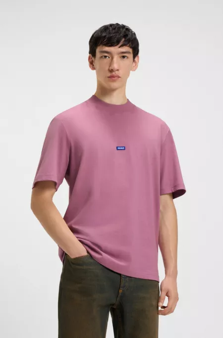 Cotton-jersey T-shirt with blue logo patch