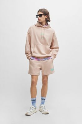 Shorts de felpa de rizo de algod&oacute;n con logo de nueva temporada, Rosa claro