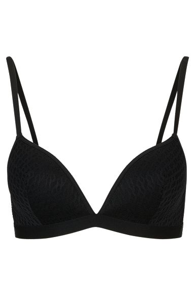 Padded triangle bra with monogram pattern and adjustable straps, Black
