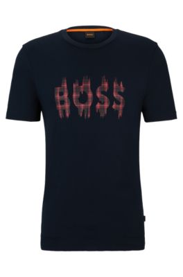 Hugo Boss Cotton-jersey Regular-fit T-shirt With Seasonal Artwork In Dark Blue