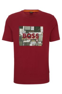 Hugo Boss Cotton-jersey Regular-fit T-shirt With Seasonal Artwork In Light Red