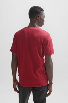 Camiseta regular fit de punto de algod&oacute;n con ilustraci&oacute;n de temporada, Rojo claro