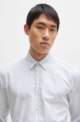 Regular-fit shirt in printed Oxford cotton, White
