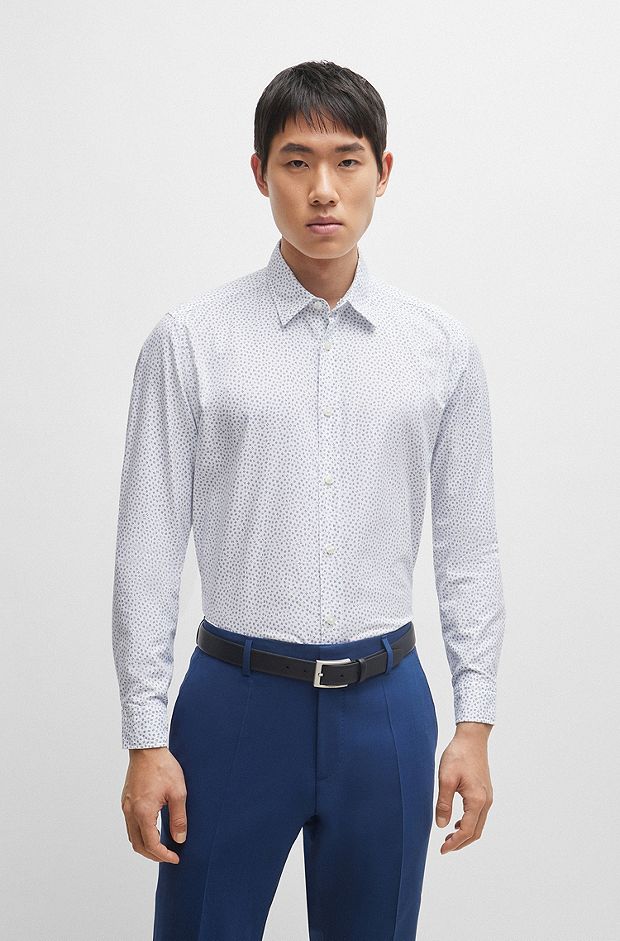 Regular-fit shirt in printed Oxford cotton, White