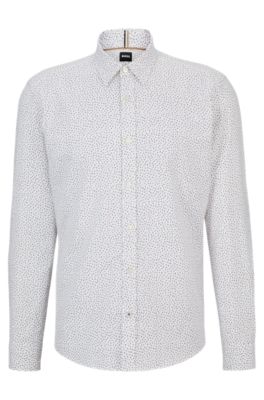 Regular-fit shirt in printed Oxford cotton, White