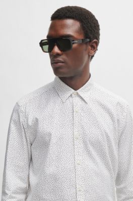 Regular-fit shirt in printed Oxford cotton, White