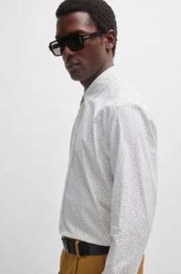 Regular-fit shirt in printed Oxford cotton, White