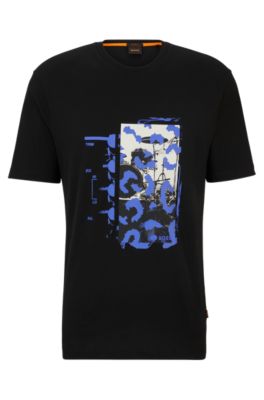 Hugo Boss Cotton-jersey T-shirt With Music-inspired Print In Black