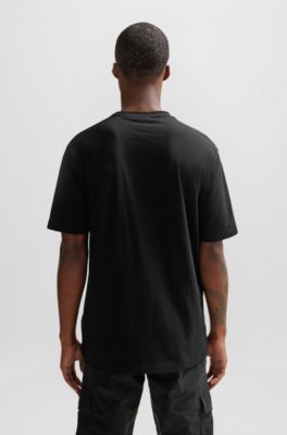 Camiseta de punto de algod&oacute;n con estampado inspirado en la m&uacute;sica, Negro