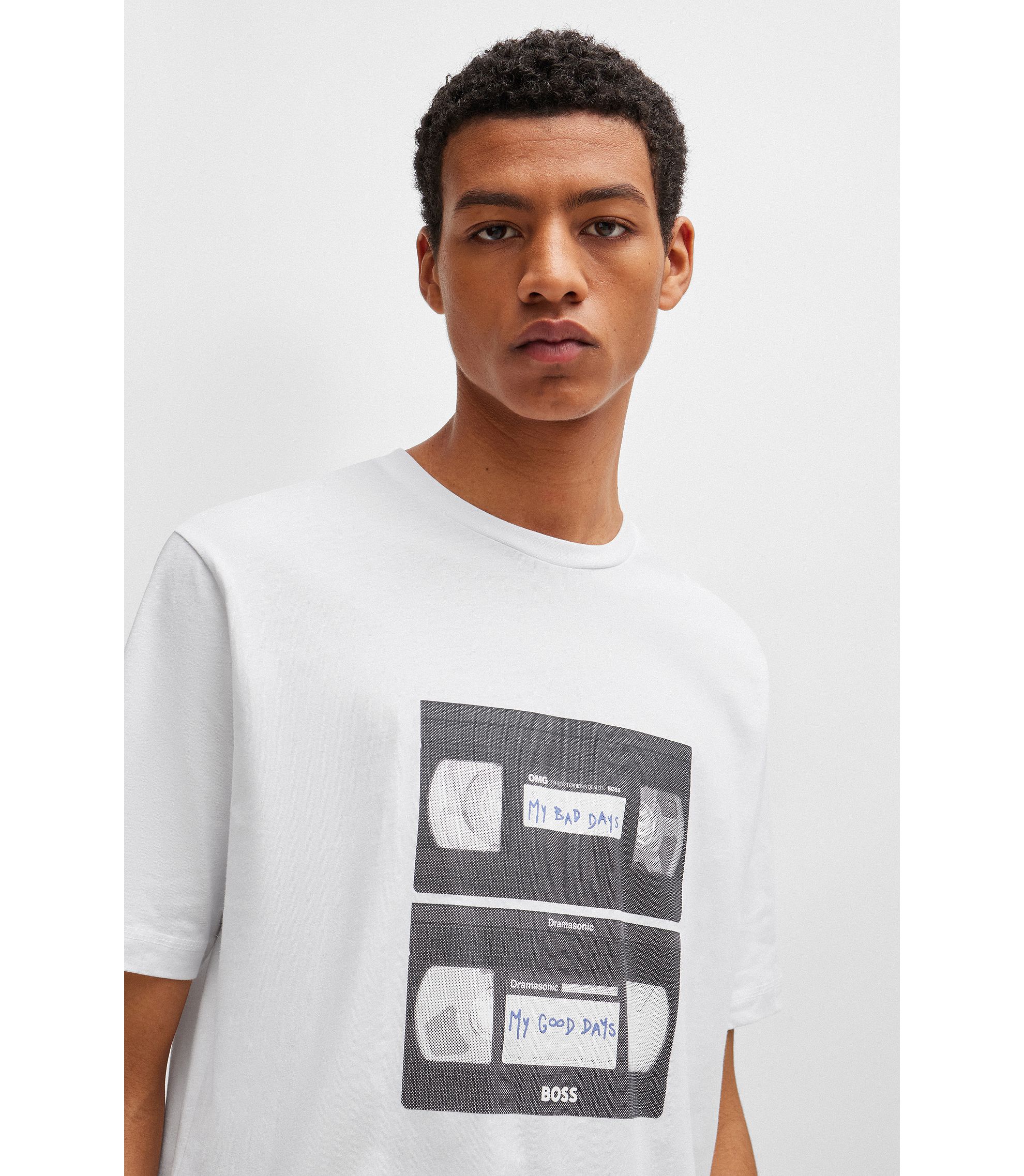 BOSS - Cotton-jersey T-shirt with music-inspired print - White BOSS - Cotton-jersey T-shirt with music-inspired print - White