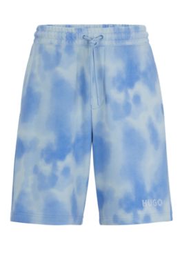 Hugo Boss Relaxed-fit Shorts In Cotton Terry With Seasonal Print In Light Blue