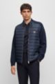 Mixed-material knitted jacket with logo badge, Dark Blue