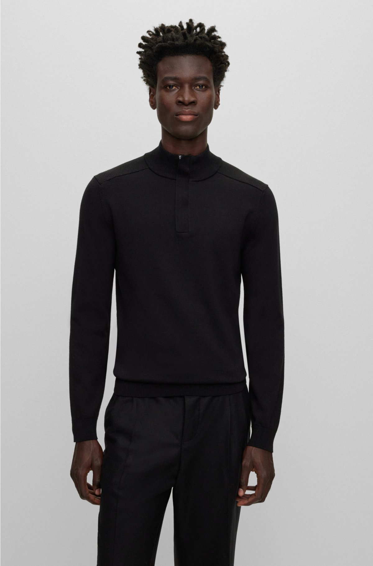 Regular-fit sweater with zip neckline, Black